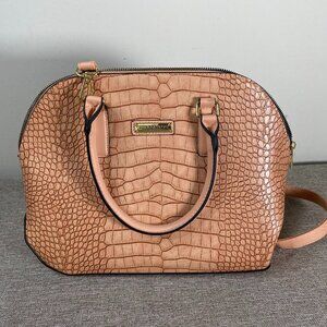 London Fog Caroline Croco Satchel Bag w/ Shoulder Strap Nude Color